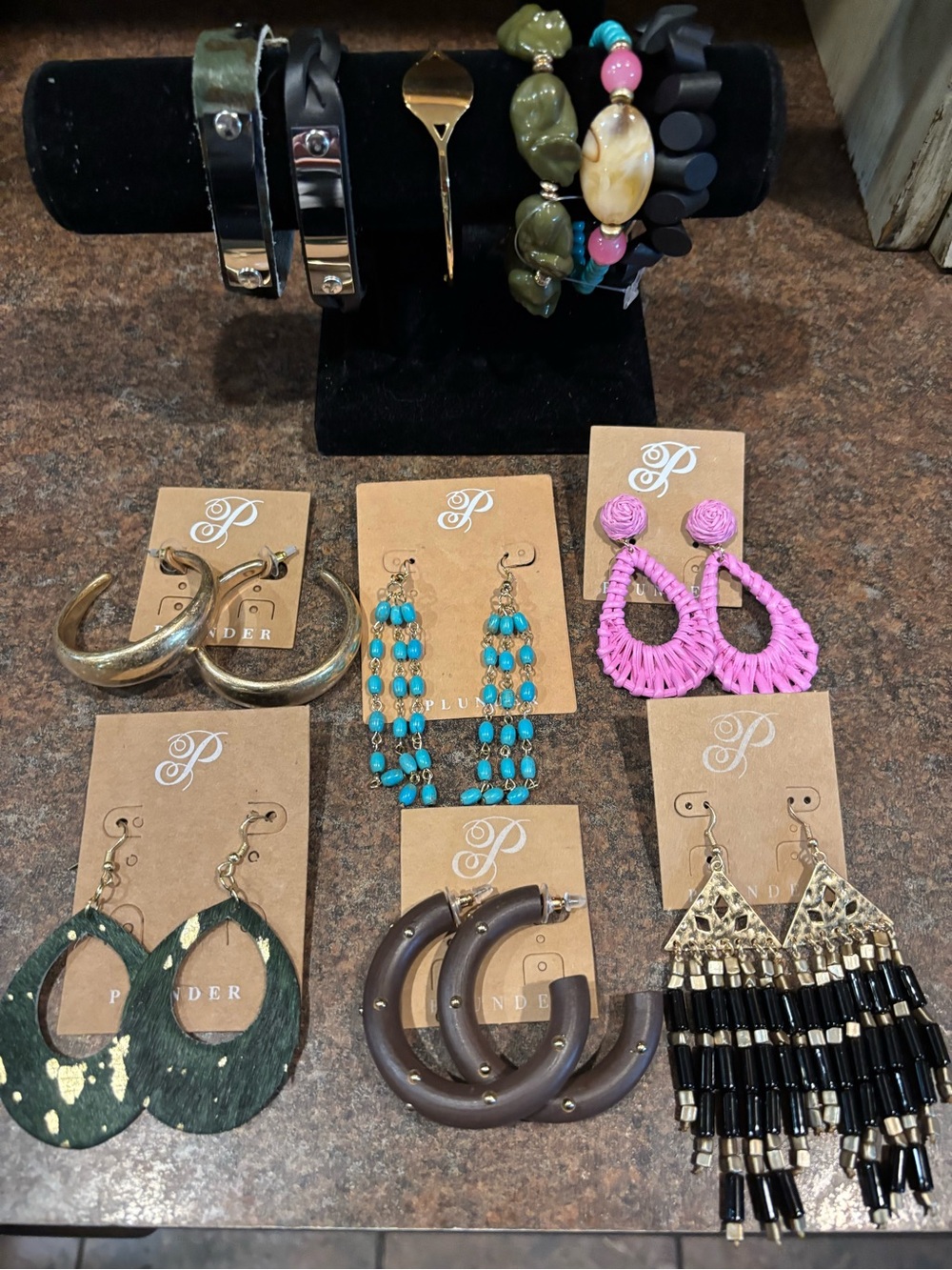 🧵Plunder Pink Woven Teardrop & Turquoise Beaded Earrings and bracelet Set bundle